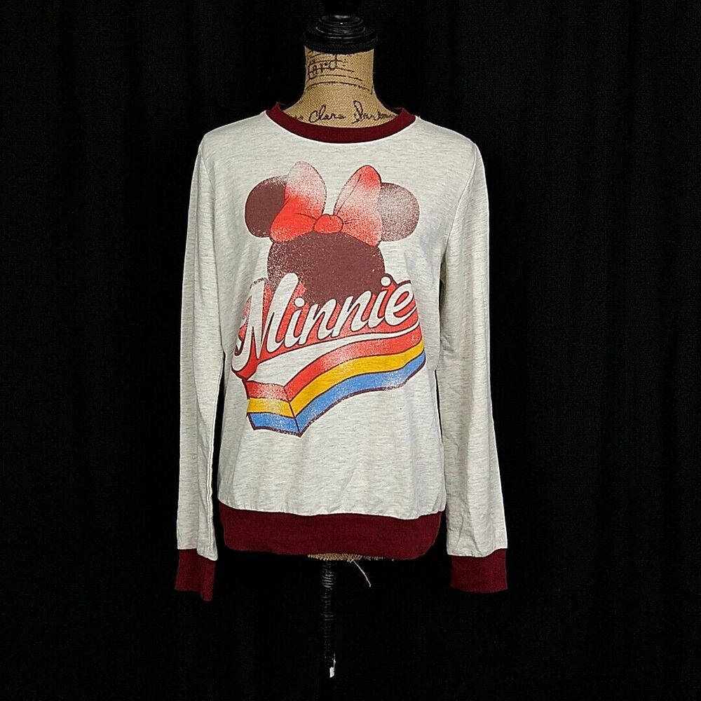 Disney‎ Womens sz M Top Red Minnie Mouse Graphic Long Sleeve Crew Neck Pullover